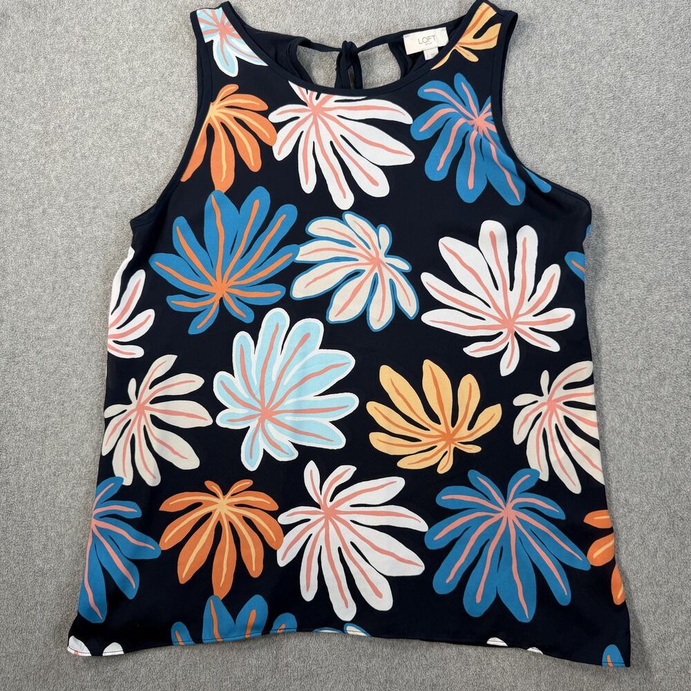 LOFT OUTLET Women's Large Floral Leaf Print Sleeveless Tie Back Tank Top